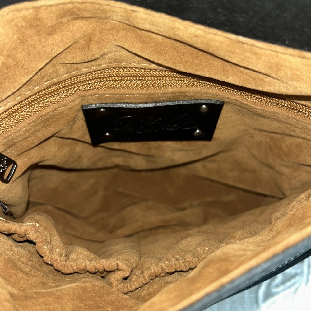 Patricia Nash NWT Granada Metallic Black Pewter Embossed Map Leather Crossbody - Picture 9 of 14